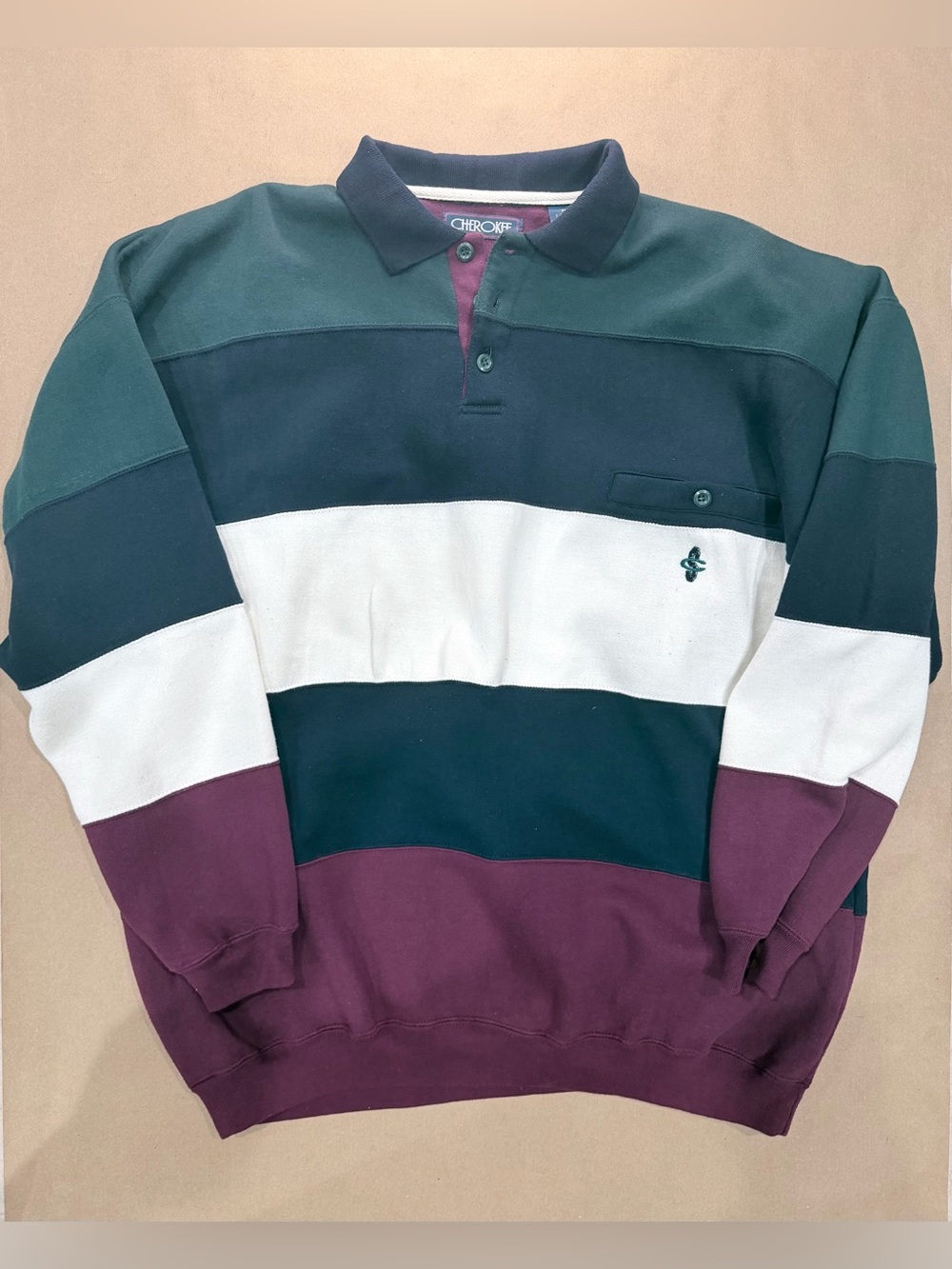 Vintage Cherokee Rugby Shirt – Men’s XL Multicolor Stripe Made in Korea